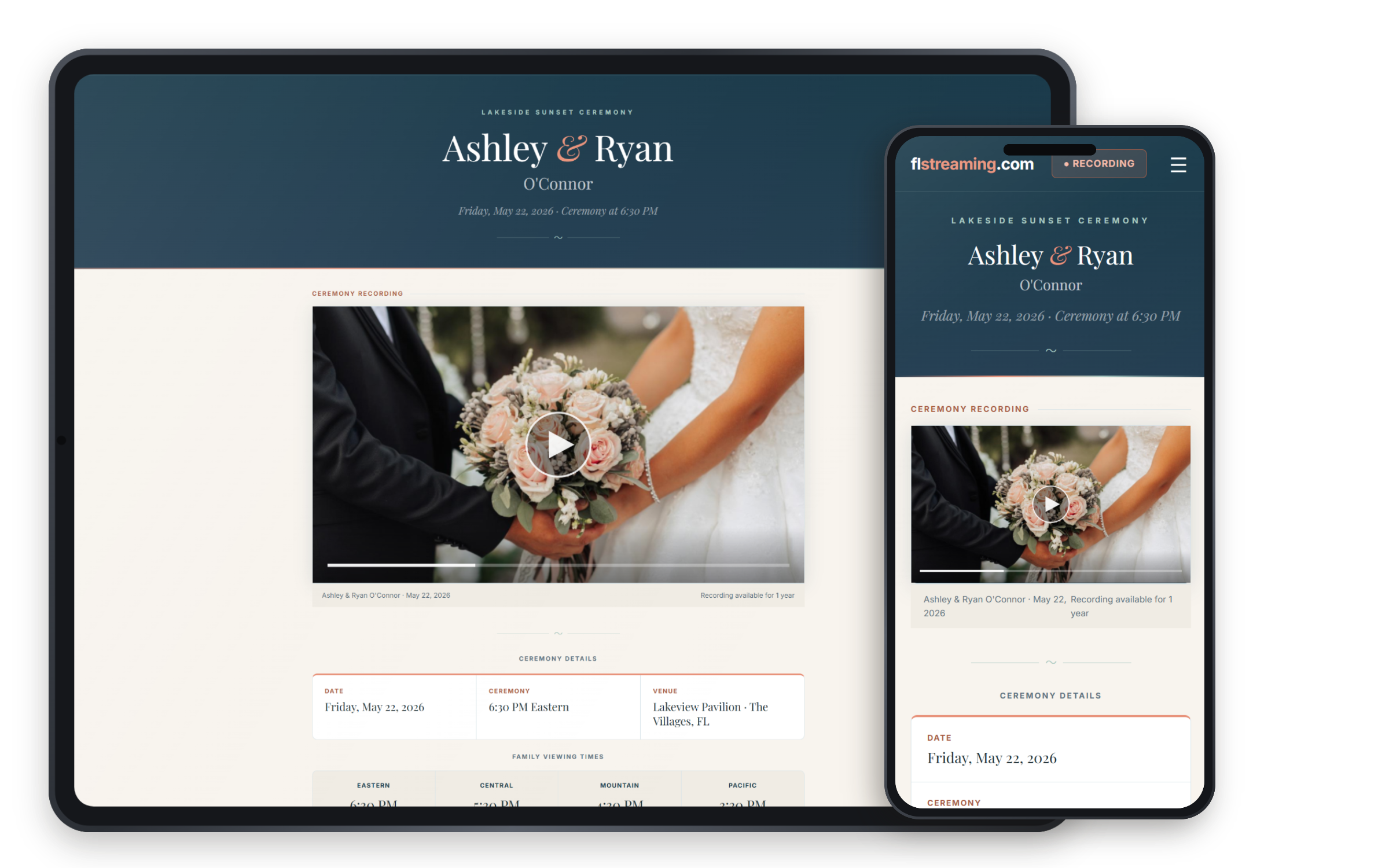 Ashley and Ryan O'Connor wedding viewing page preview
