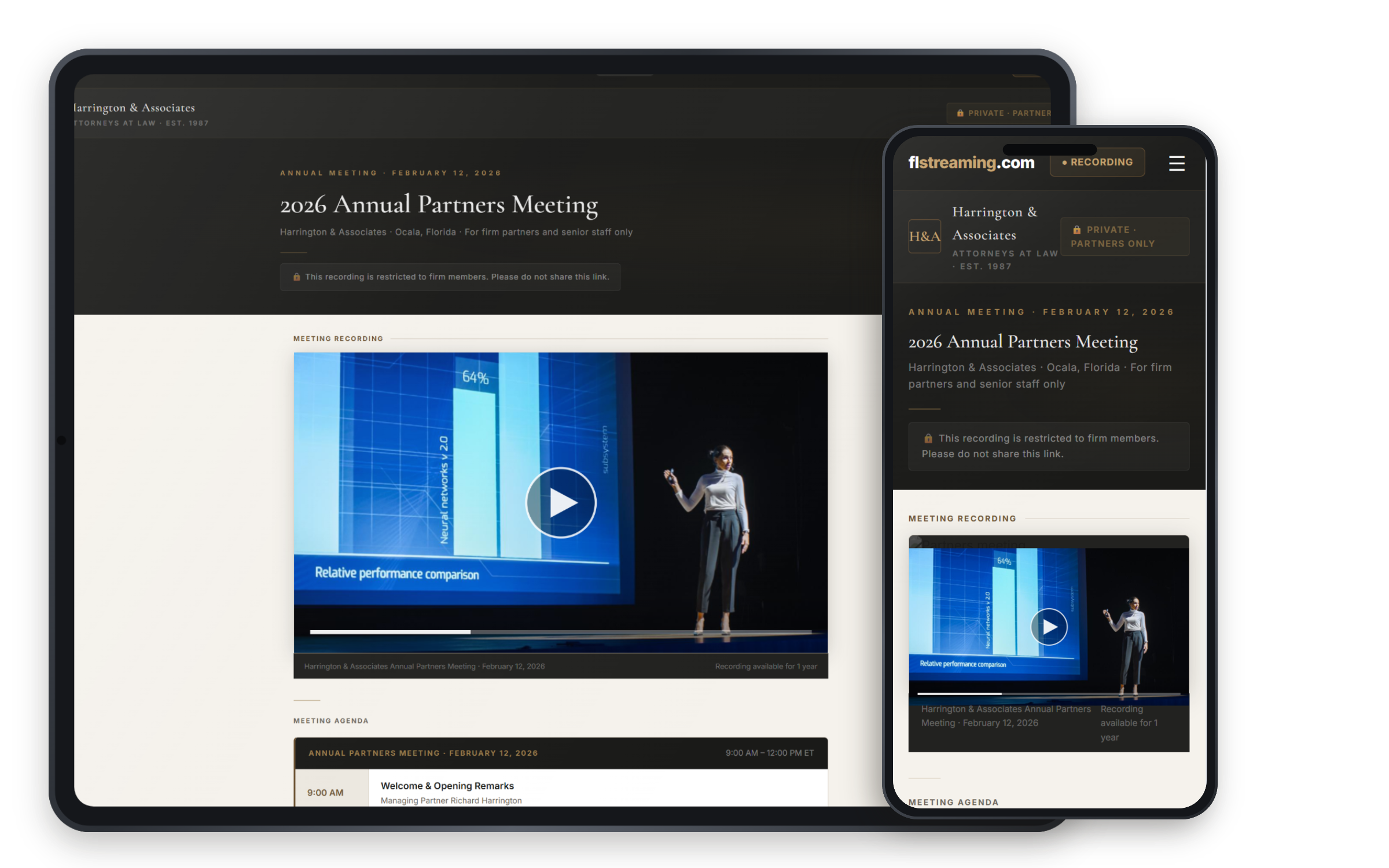 Harrington and Associates law firm annual meeting viewing page preview