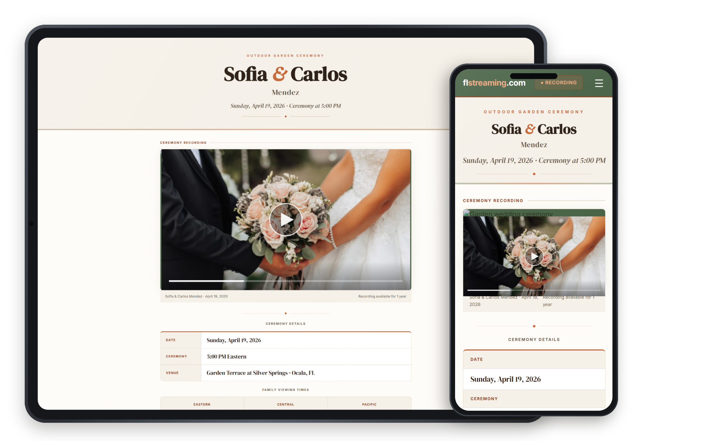 Sofia and Carlos Mendez wedding viewing page preview