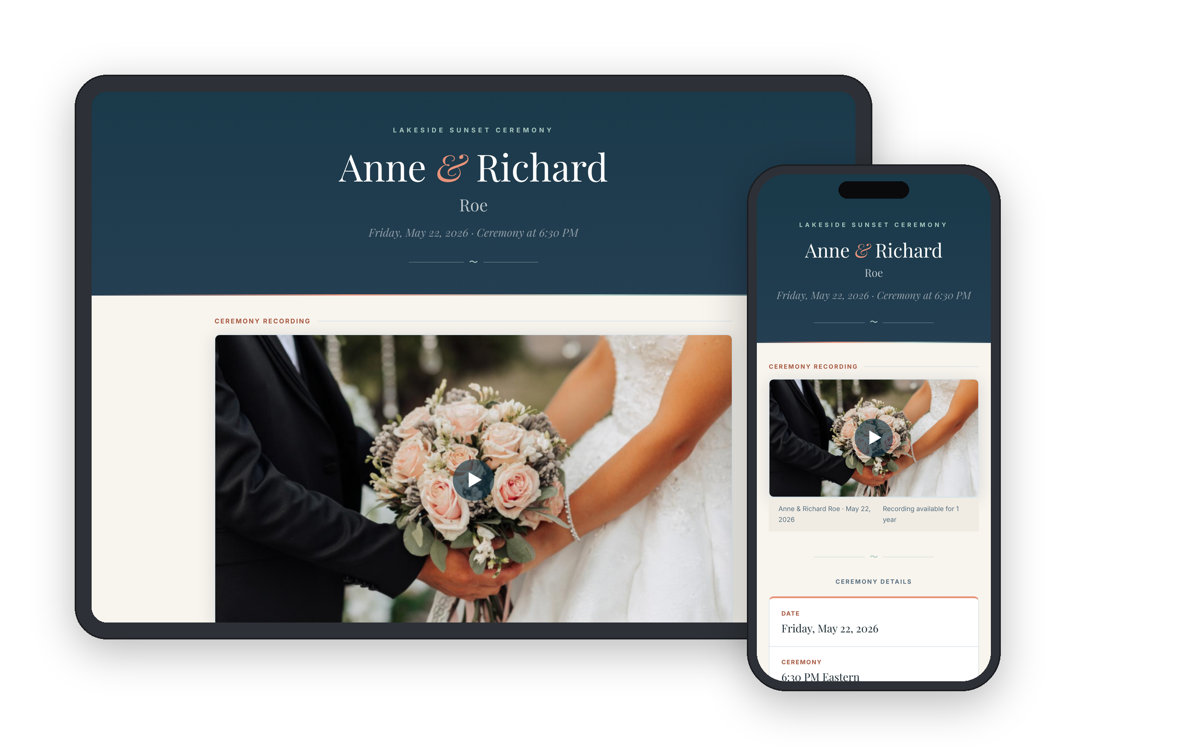 Anne and Richard Roe wedding viewing page preview