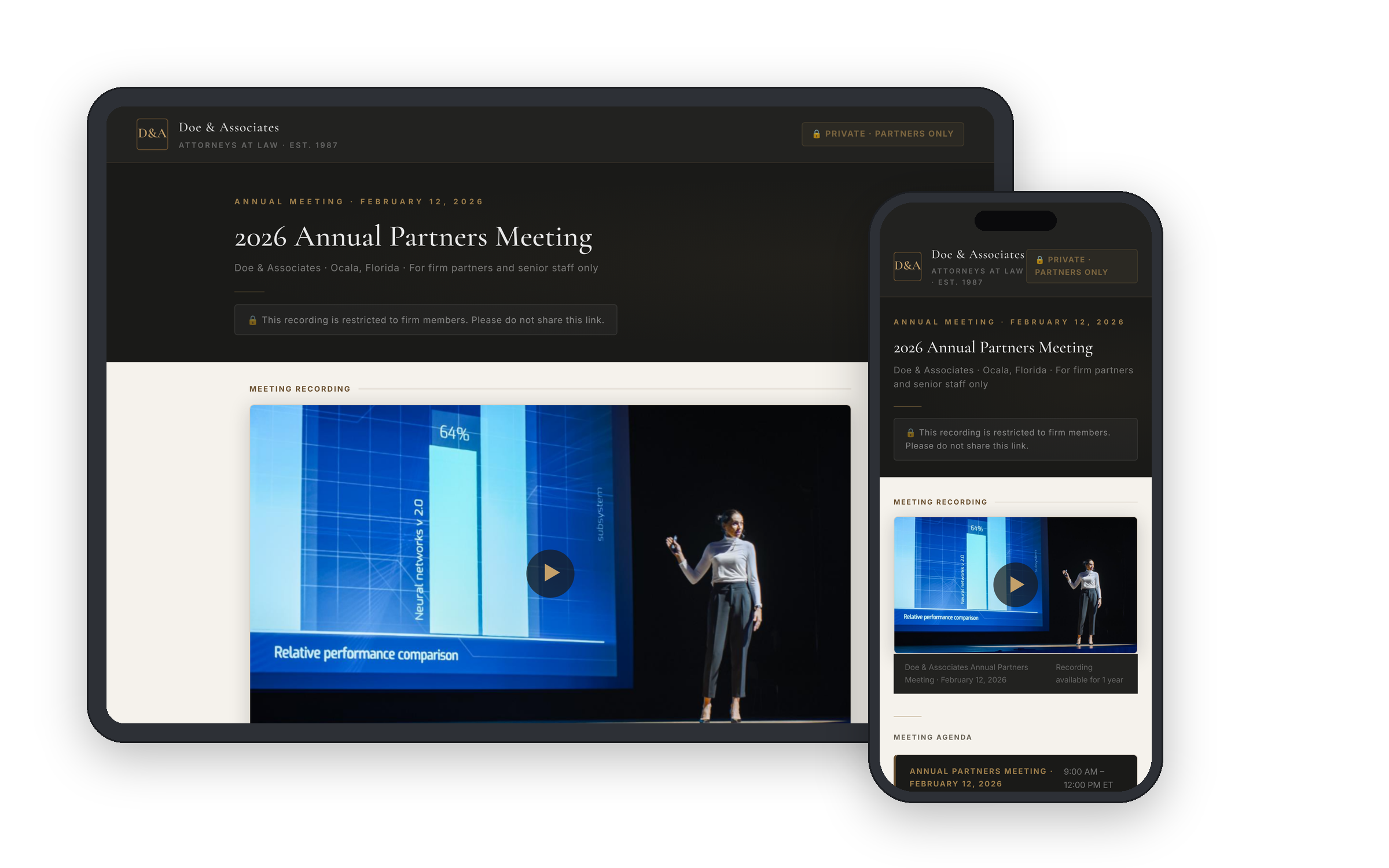 Doe and Associates law firm annual meeting viewing page preview