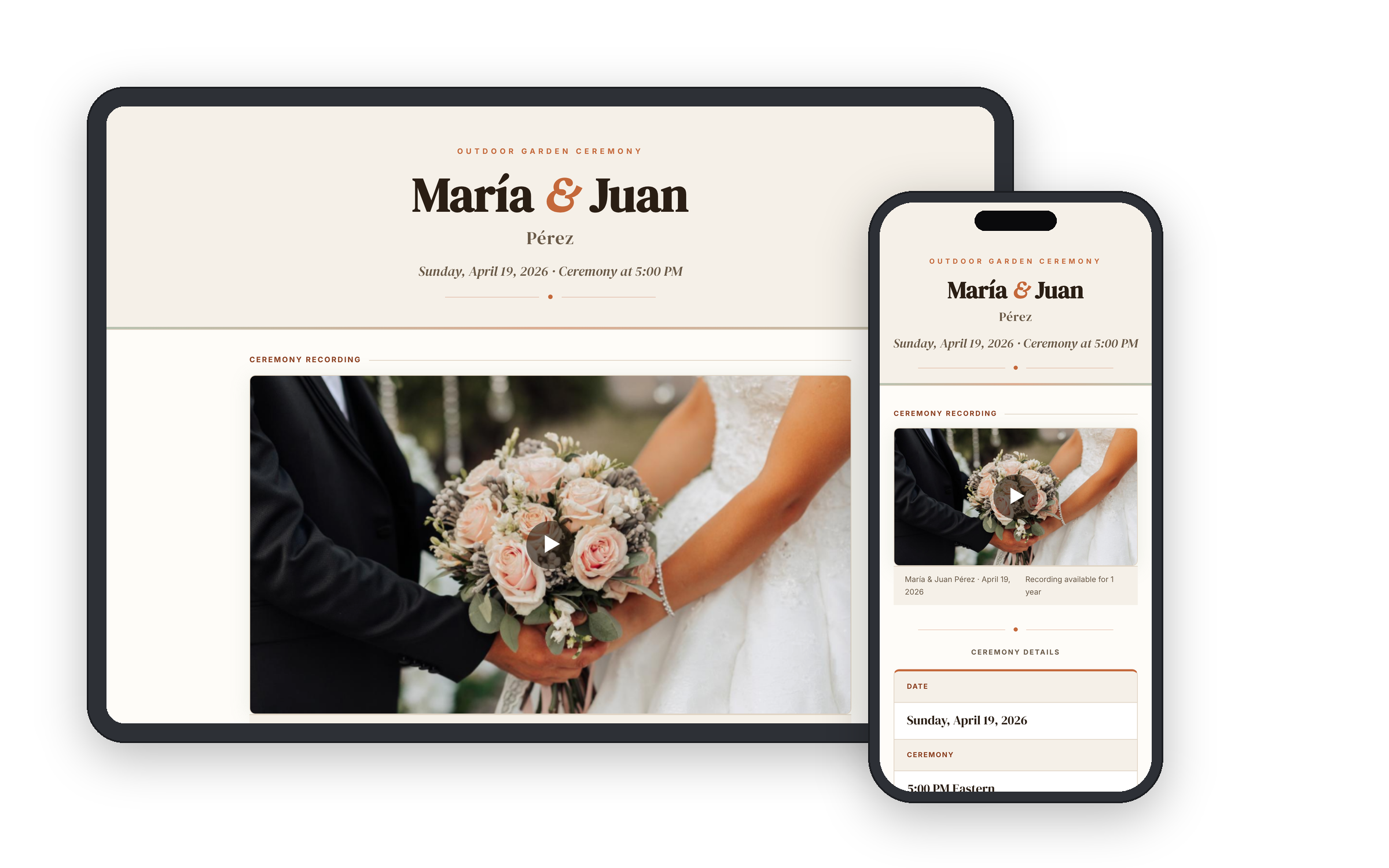 María and Juan Pérez wedding viewing page preview